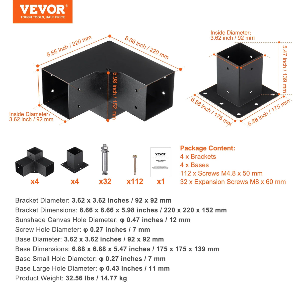 Pergola Bracket Kit Heavy Duty Corner Bracket Woodworks DIY Post Base Kit Easy Installation Wooden Beams