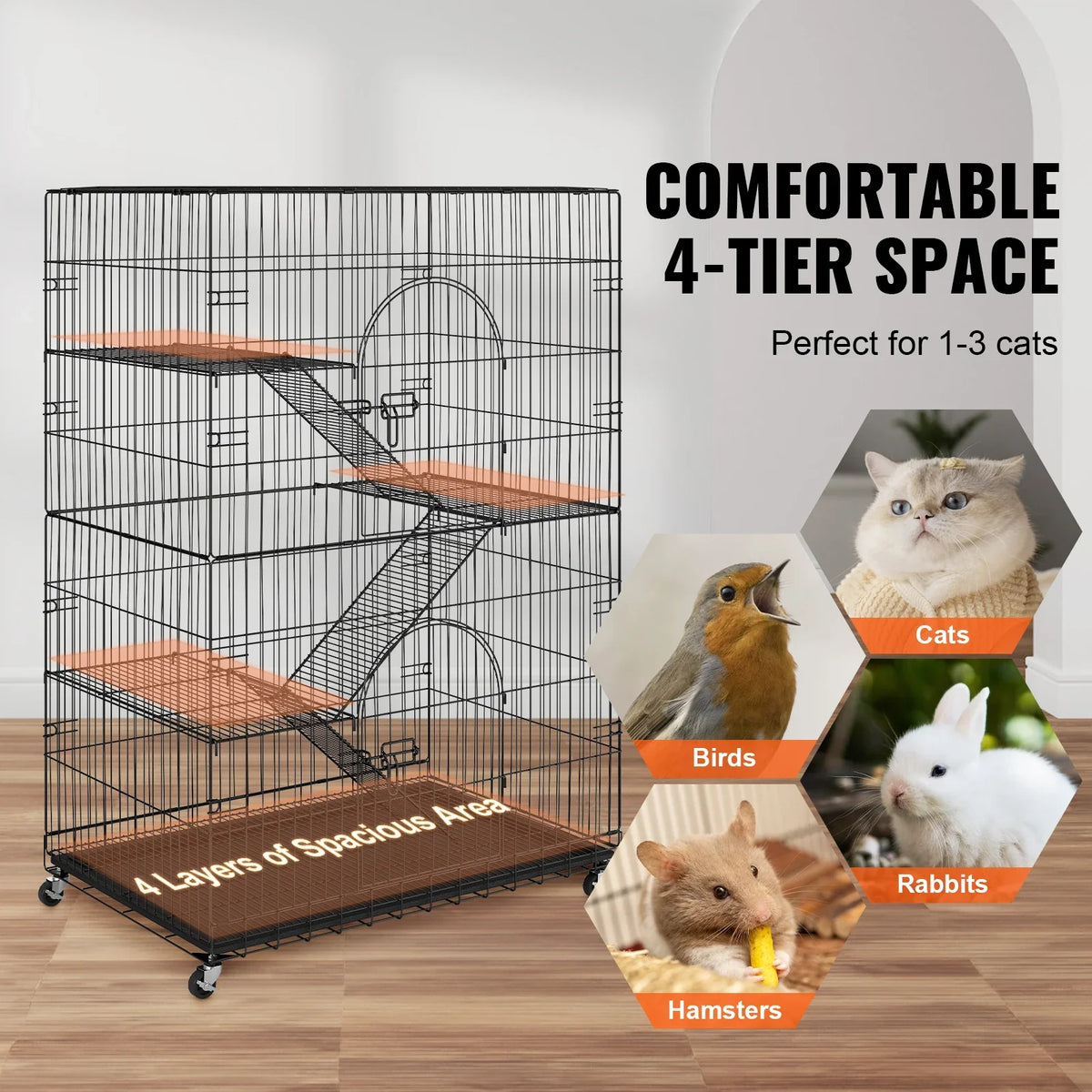 4 Tier Large Cat Playpen 30lbs/Layer DIY Cat Fence Cage Exercise Place Crate Metal Wire Kennel Indoor Rabbit House for Pet