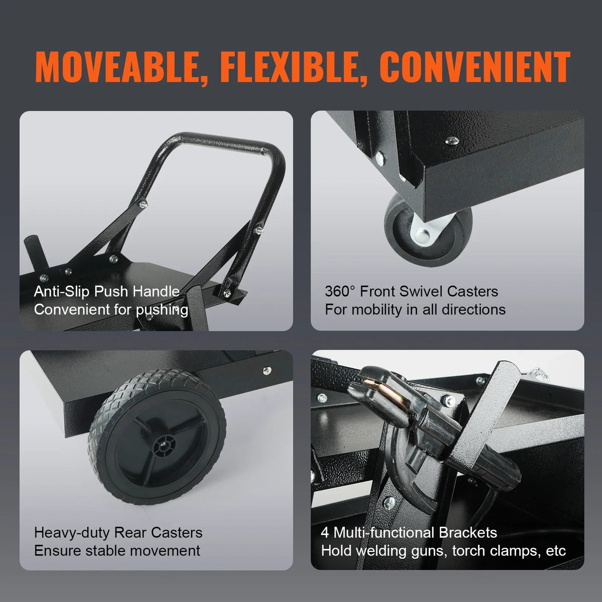 Welding Cart 3-Tier Welder Cart with Swivel Wheels Safety Chains Rolling Tank Storage for Plasma Cutter Welding Machine