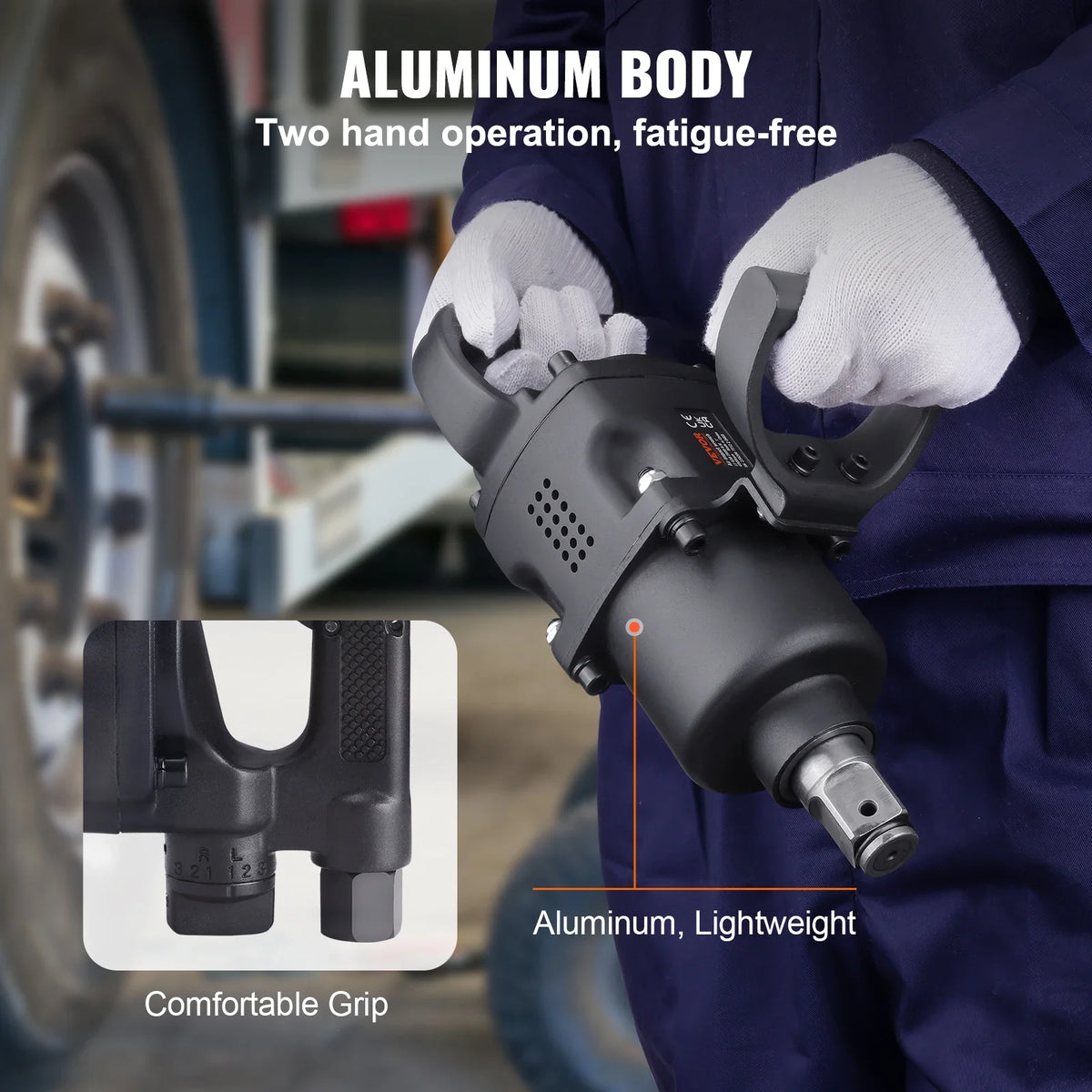 1 Inch Air Impact Wrench, Up to 2730 ft-lbs Reverse Torque Output 1" Pneumatic Impact Gun Lightweight w/ 2 Handles