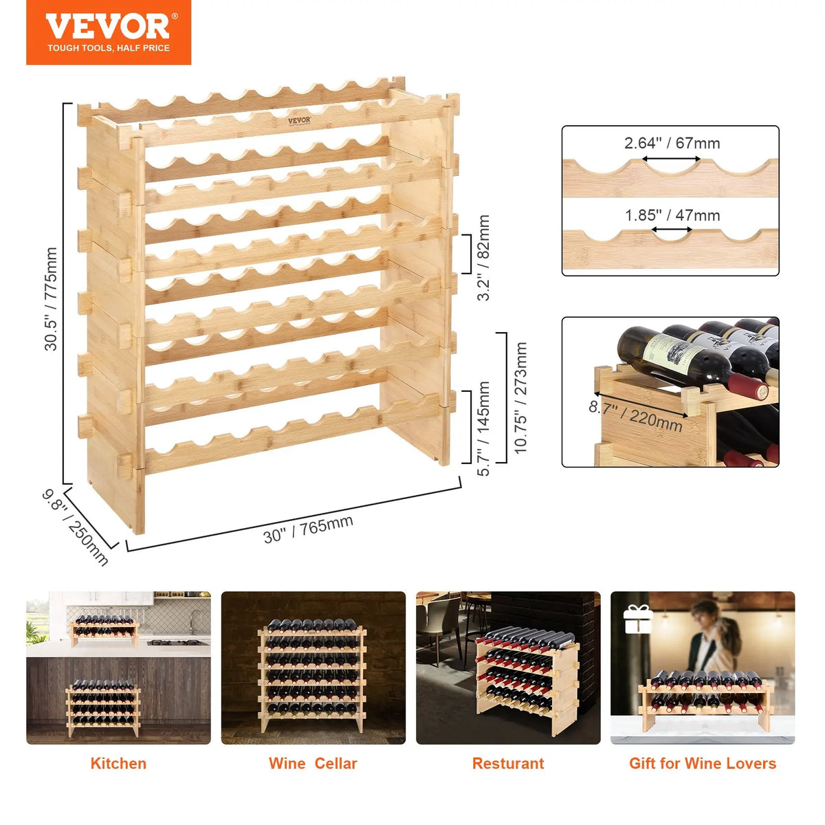 18/36/42/48/72Bottle Stackable Modular Wine Rack Free Standing Wine Storage Rack Bamboo Wine Holder Display Shelves Cellar