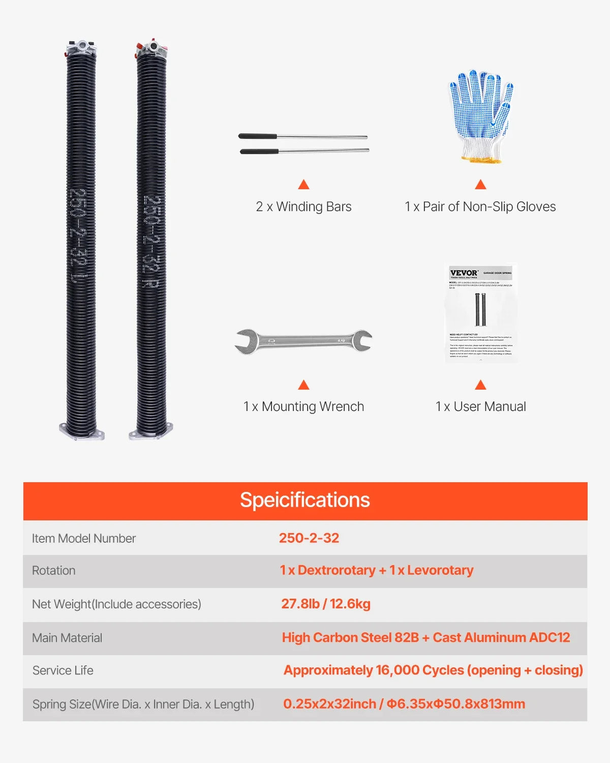 Garage Door Torsion Springs Pair Cycles Electrophoresis Black Coated for Replacement Garage Door Springs