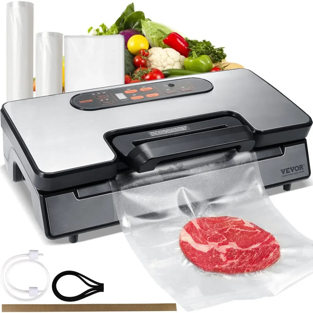 Vacuum Sealer Machine Food Preservation Storage Saver 90Kpa for Dry Moist Food Storage Automatic and Manual Air Sealing