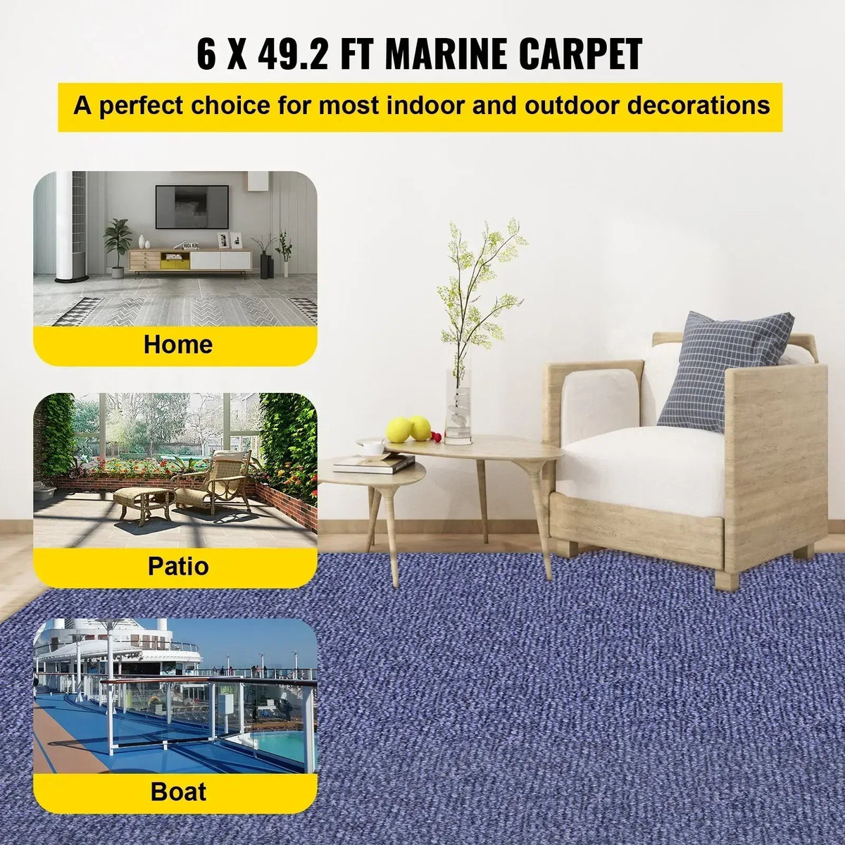 Boat Marine Carpet Roll 6ft Waterproof Polyester Outdoor Deck Carpet Cuttable Anti-Slide Patio Porch Garage Mat Rug Carpet