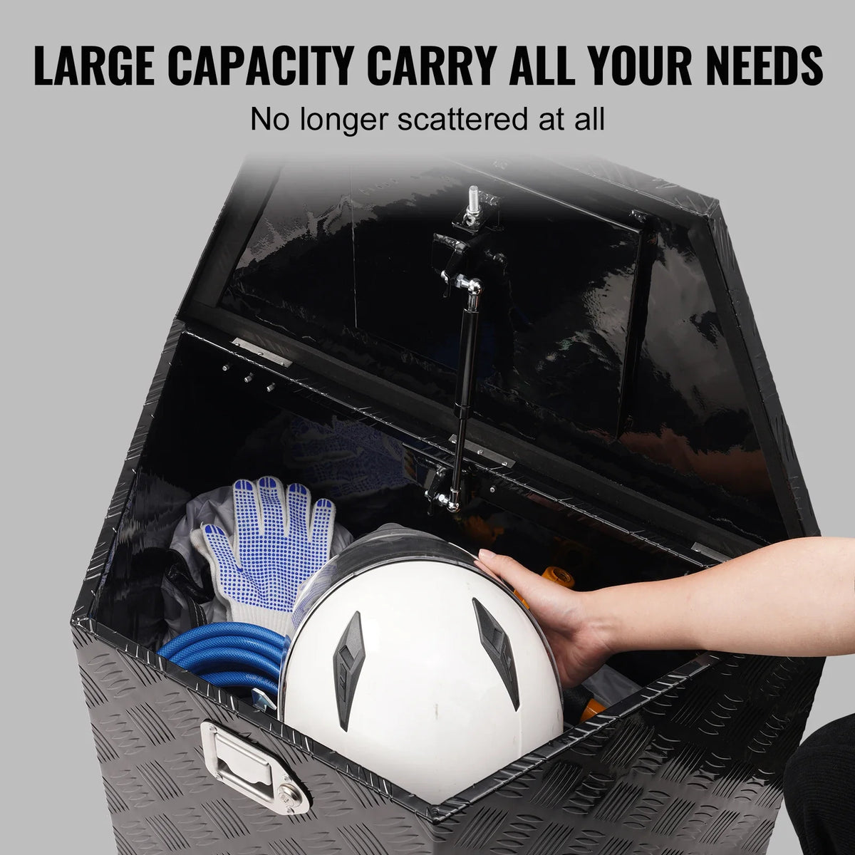 Trailer Tongue Box, Aluminum Alloy Diamond Plate Tongue Box Tool Chest, Heavy Duty Trailer Box Storage with Lock and Keys