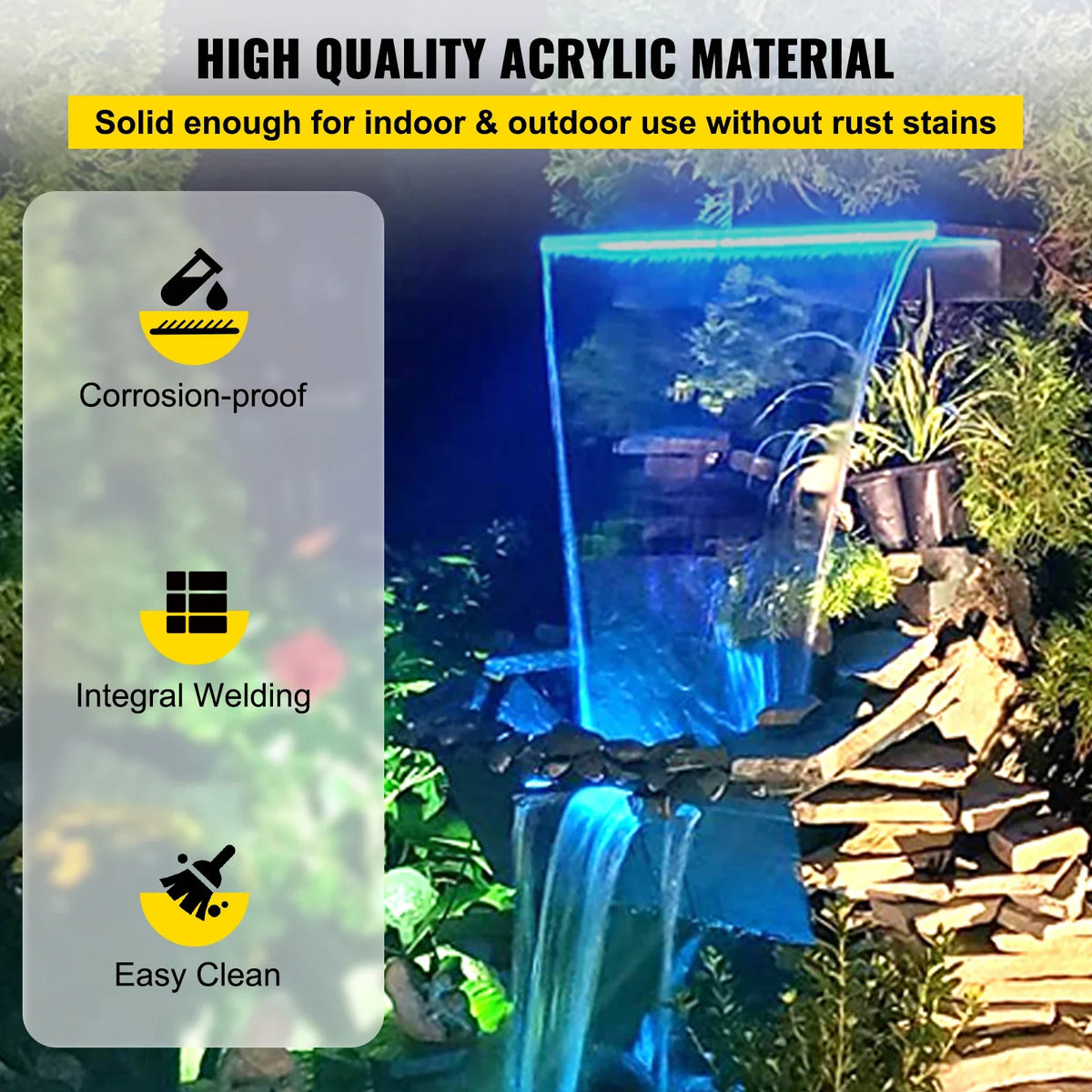 Fountain Spillway 92cm Width Pool Waterfall Fountain W/17 Colors Led Pool Waterfall Kit Outdoor Garden Pool Waterfall