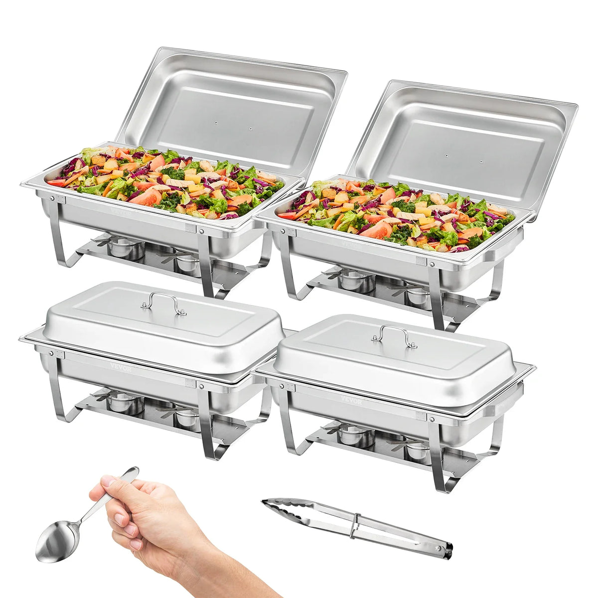 8QT Rectangle Chafing Dish 1/2/4/6 Packs w/ Full Size Pans Buffet Catering Warmer Server Folding Stand Fuel Holder Tray