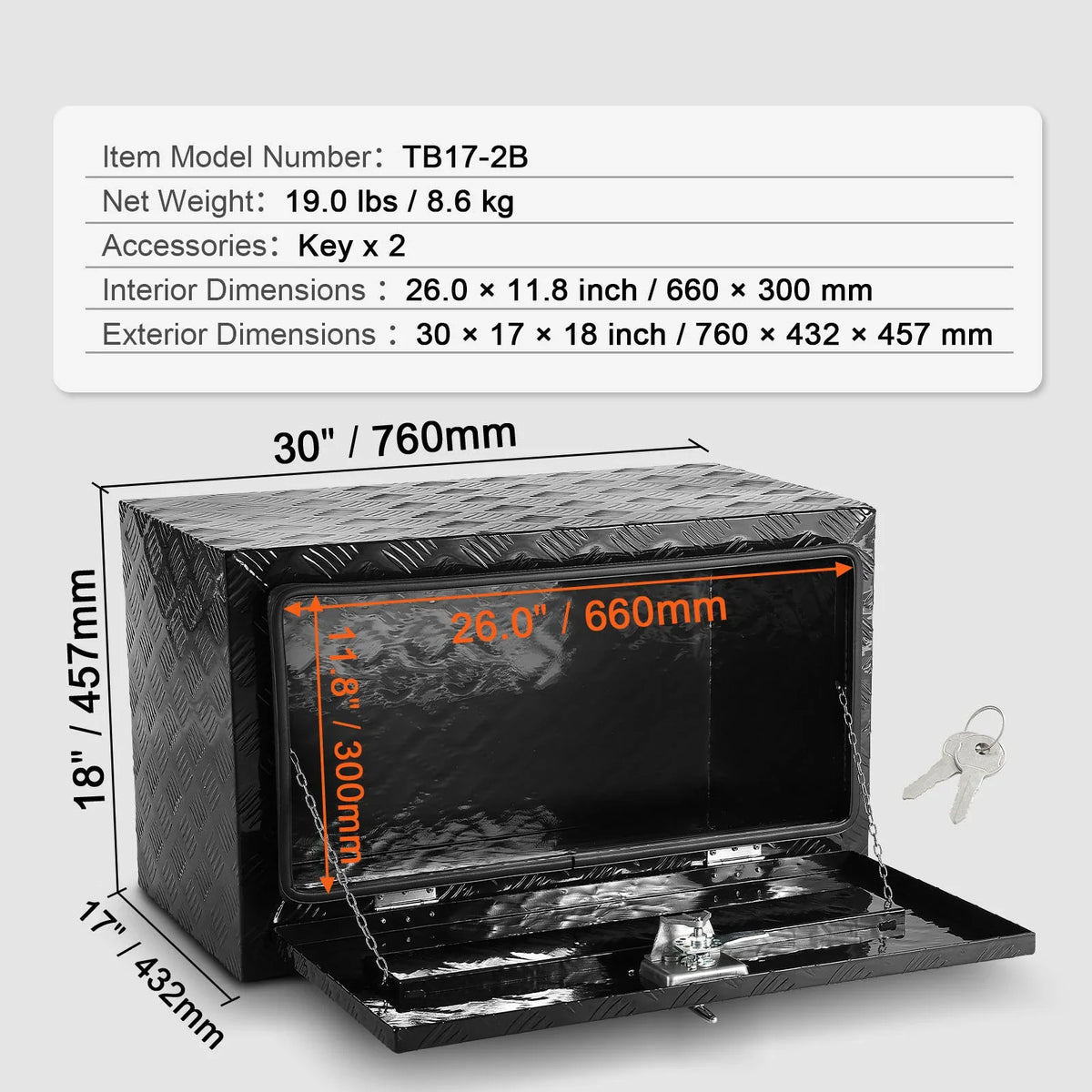 Underbody Truck Box Pickup Storage Box Heavy Duty Aluminum Diamond Plate Tool Box with Lock and Keys for Truck Van Trailer