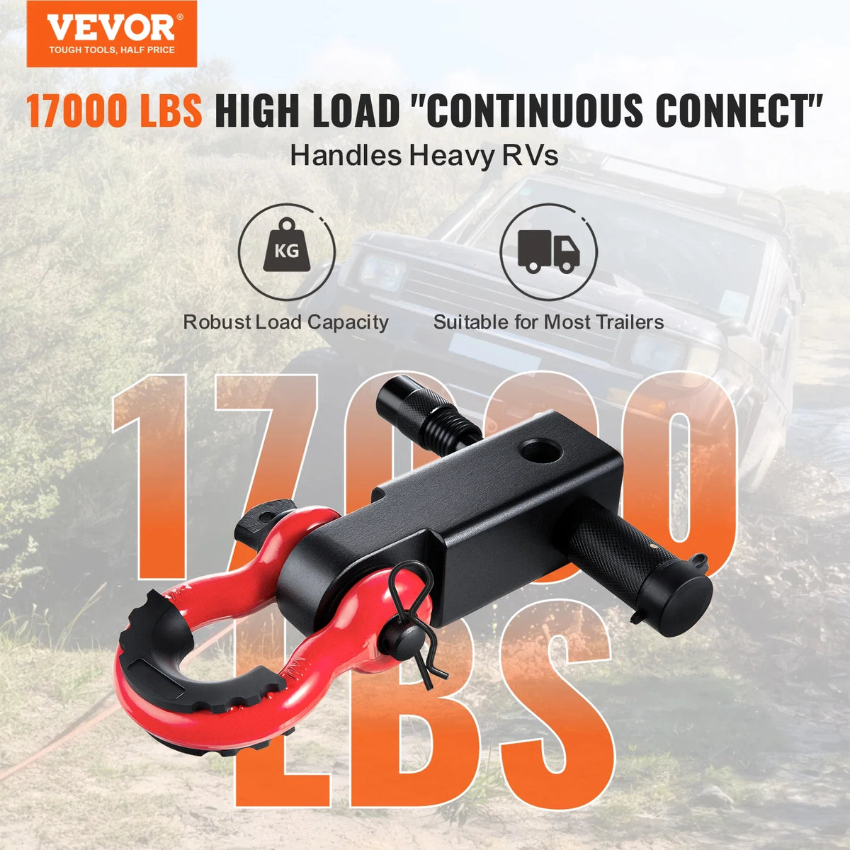 D Ring Shackle with Trailer Hitch Lock Pin, Heavy Duty Towing Accessories for Trucks, Jeeps, Off-Road Vehicle Recovery