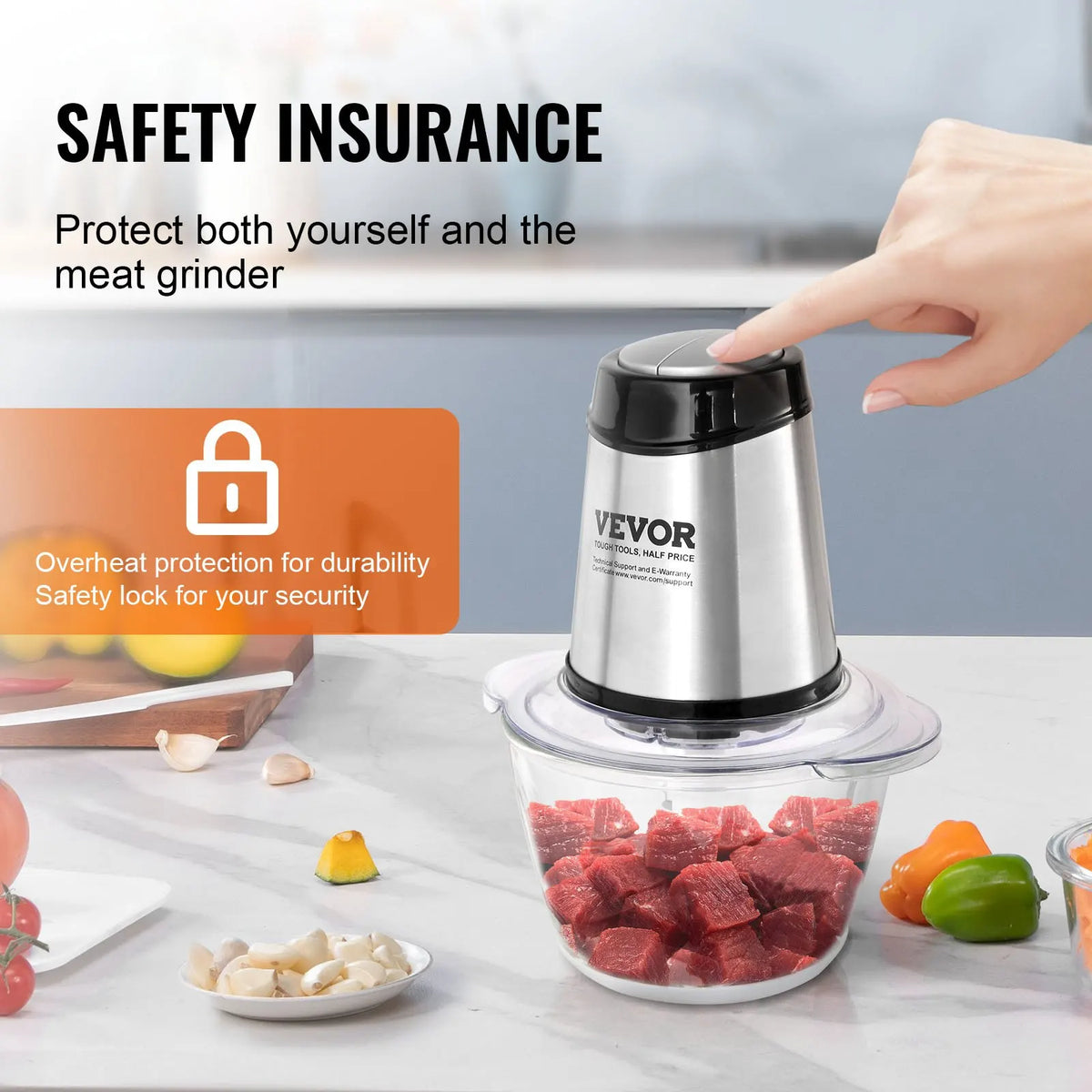 Food Processor,Electric Meat Grinder with 4 Blades,400W Electric Food Chopper,2 Speeds Food Grinder for Meat,Vegetables ﻿