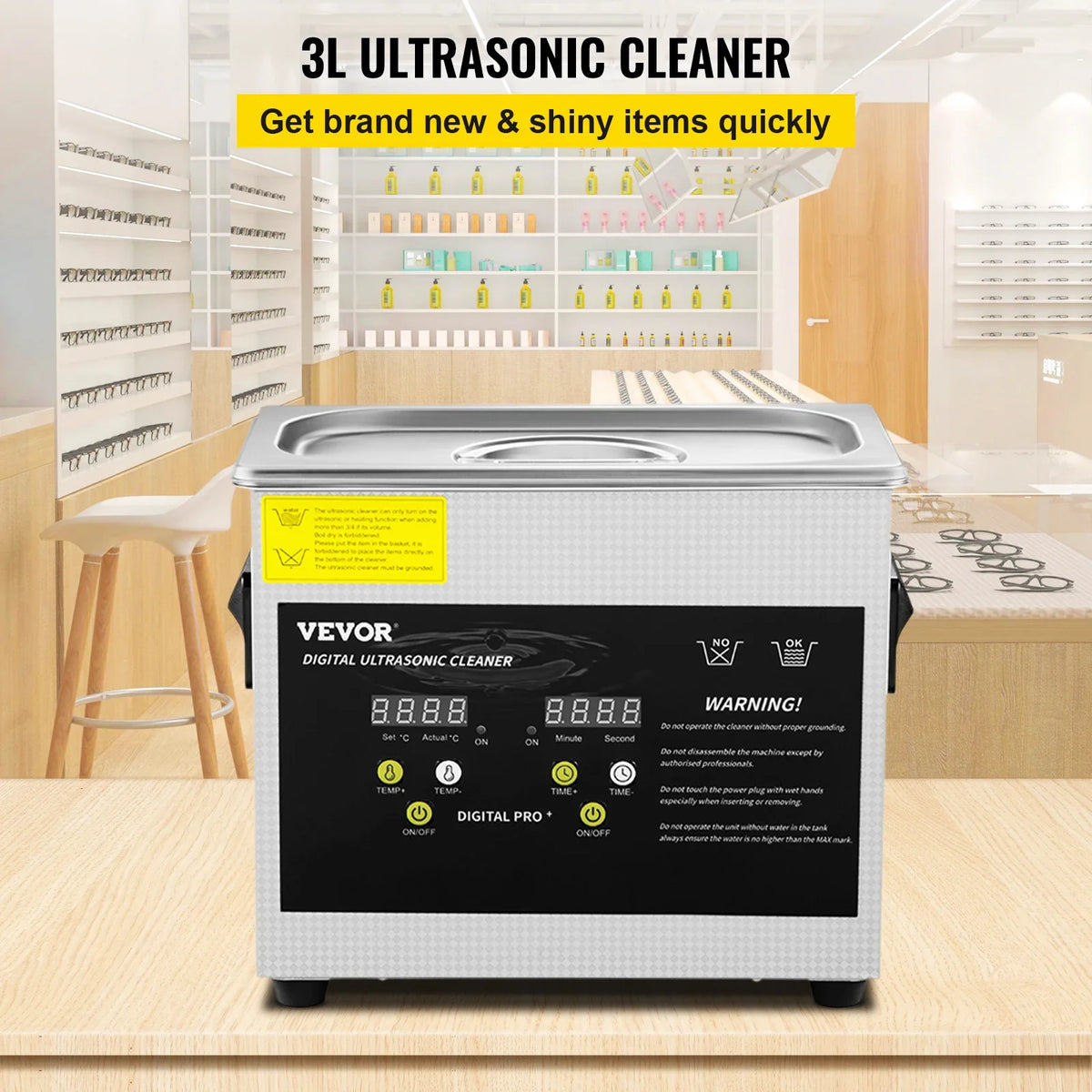 3L Upgraded Ultrasonic Cleaner (200W Heater,120W Ultrasonic) Professional Digital Lab Ultrasonic Cleaner w/ Heater Timer