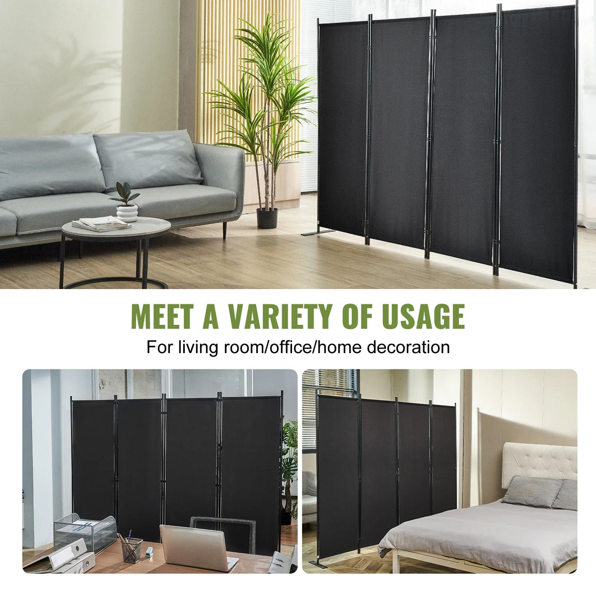 4Panel 5.6ft Room Dividers Adjustable In Size & Height Freestanding & Foldable Privacy Screen Partition for Office Home