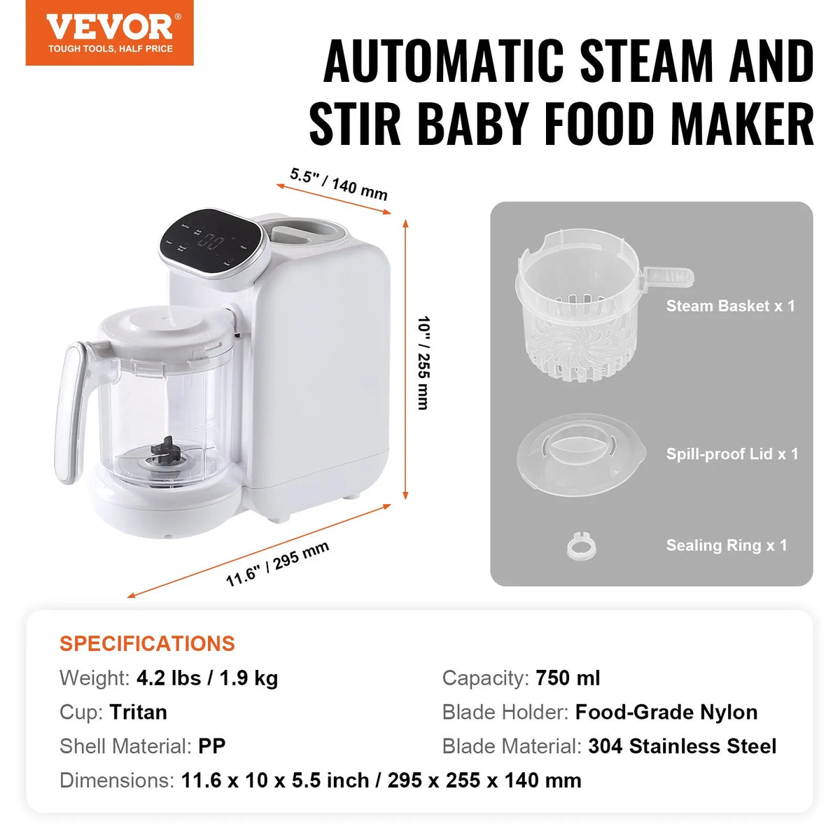 Baby Food Maker,430W Baby Food Processor with 750 ml Tritan Bowl,5 in 1 Baby Food Puree Blender Steamer Grinder for Food