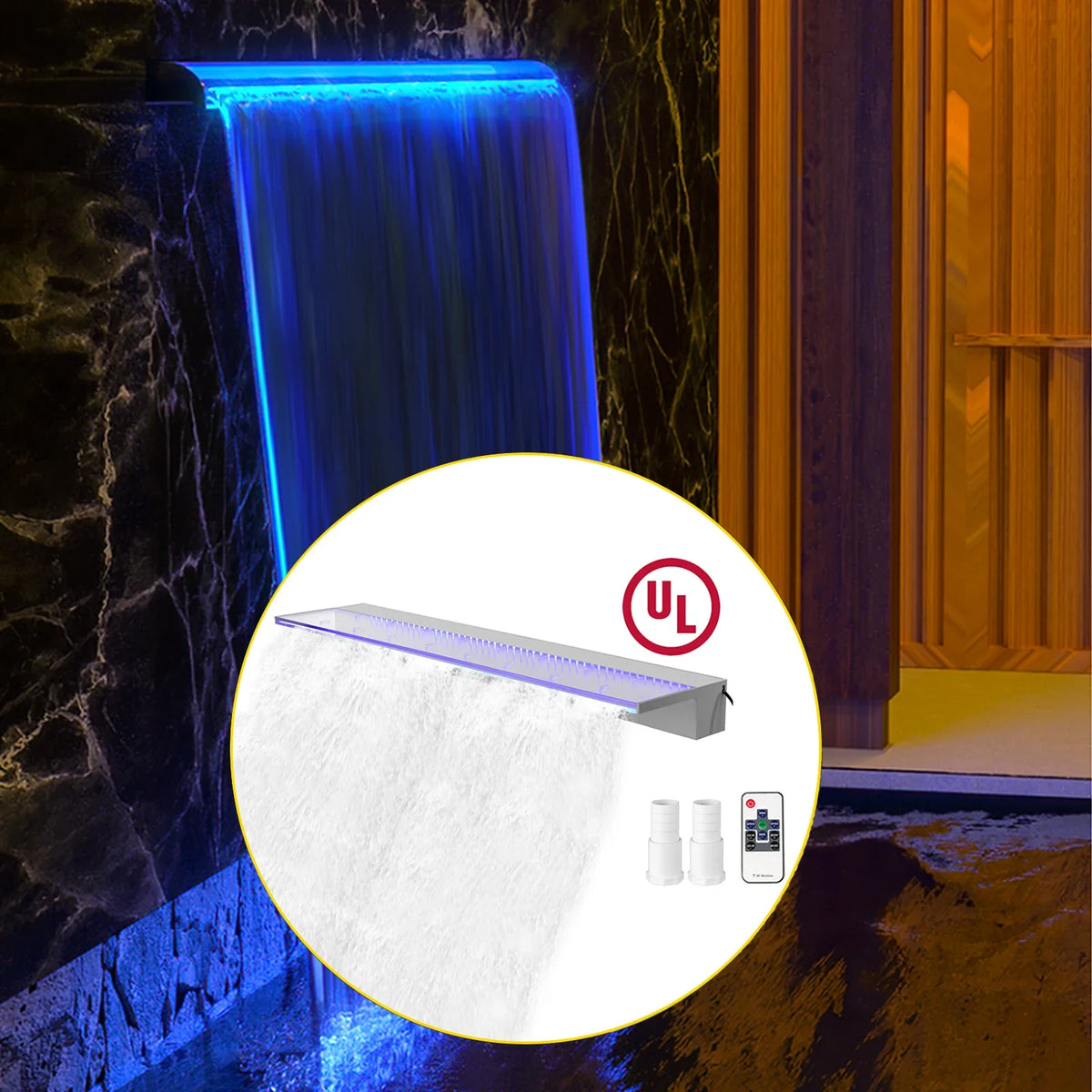 Fountain Spillway Pool Waterfall Fountain 17 Colors Led Outdoor Pool Water Fall Kit with Remote for Garden Swimming Pool