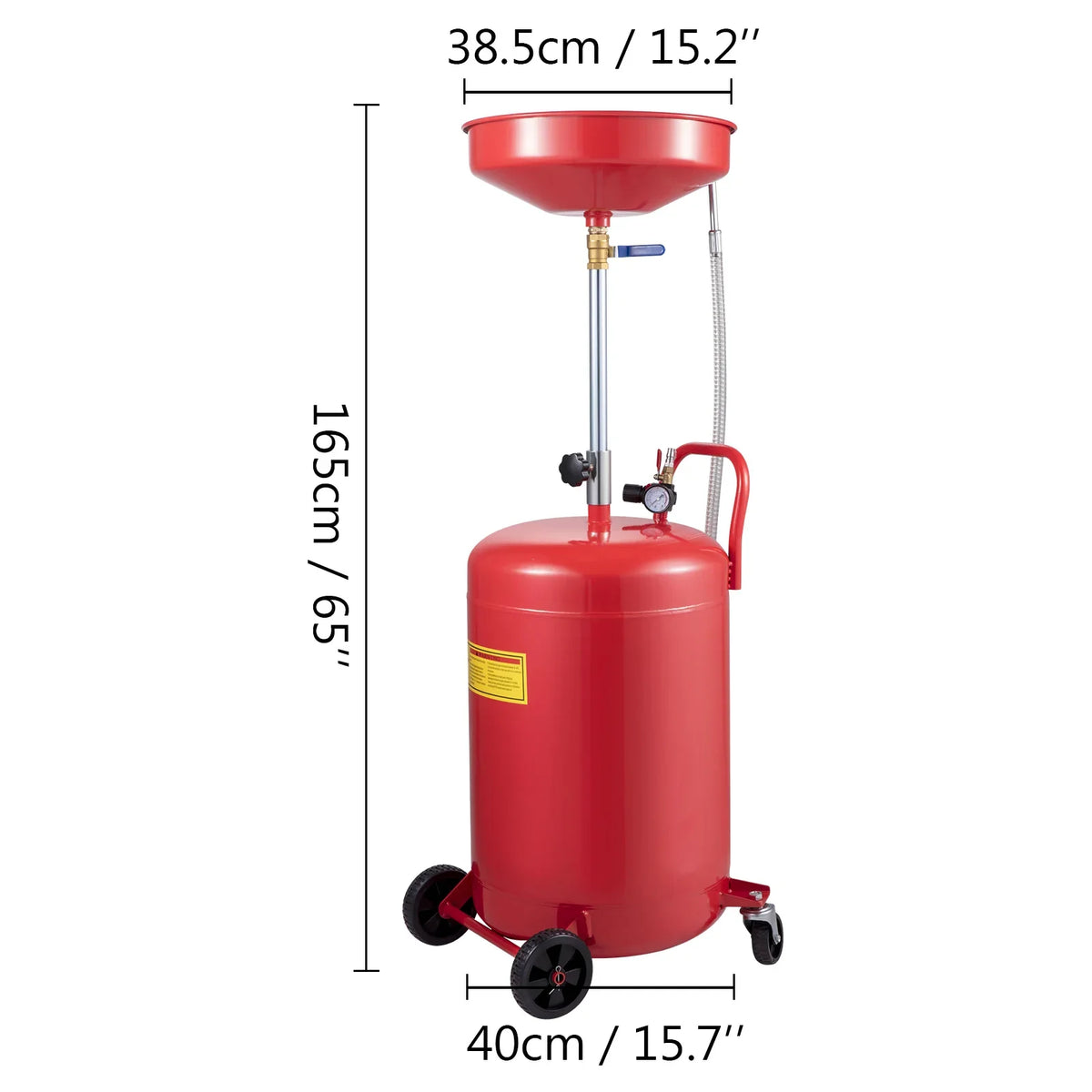 20 Gal Portable Waste Oil Drain Tank Fluid Fuel Transfer Drainage Adjustable Funnel Height, with Pressure Regulating Valve