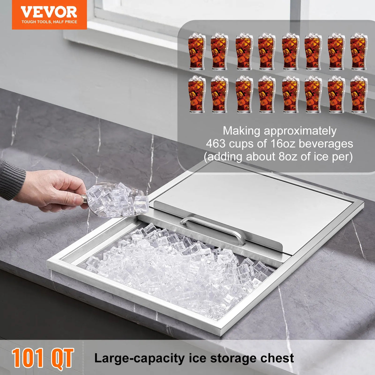 Drop in Ice Chest,Stainless Steel Ice Cooler,Ice Bin with Sliding Cover,40.9qt Outdoor Kitchen Ice Bar,for Cold Wine Beer