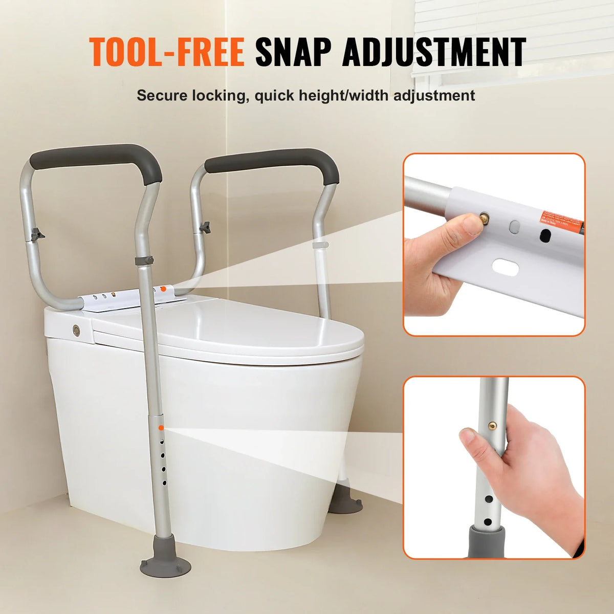 Toilet Safety Rail, Bathroom Toilet Seat Frame Toilet Handles Grab Bars with Padded Armrests for Handicap Disabled Seniors