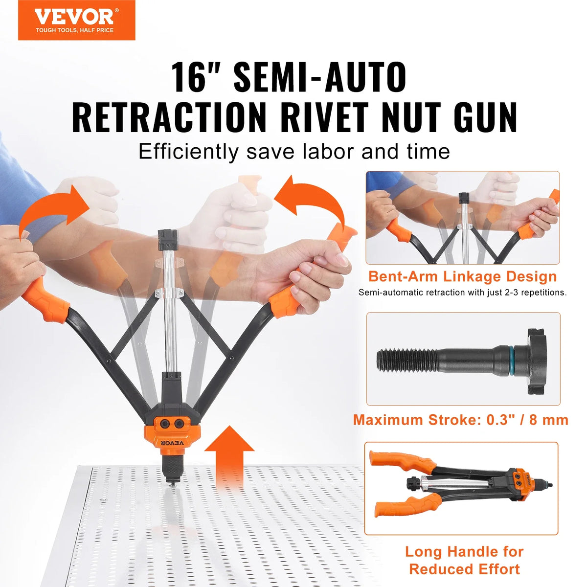 14" 16" Rivet Nut Tool Rivnut Tool Kit with Metric and SAE Mandrels 70PCS/186PCS Rivet Nuts With Rugged Carrying Case