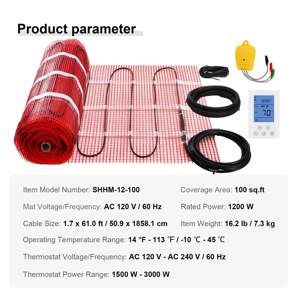Floor Heating Mat 10/20100 Sq.ft. Electric Radiant Floor Heated Warm System w/ Digital Floor Sensing Thermostat for Honme