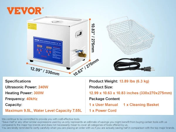 10L Ultrasonic Cleaner Machine Stainless Steel Ultrasonic Cleaning Machine Digital Heater Timer Jewelry Cleaning for Home