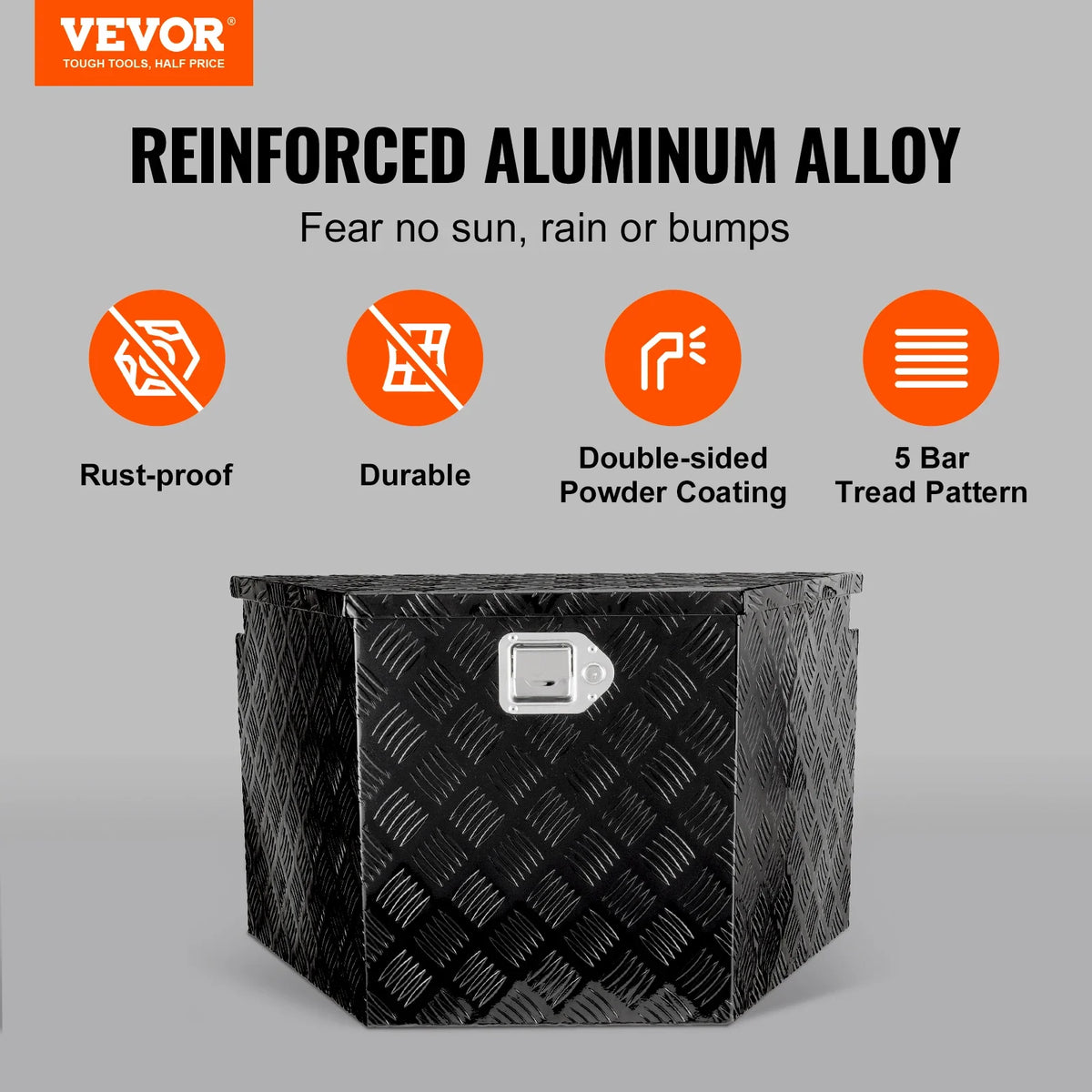 Trailer Tongue Box, Aluminum Alloy Diamond Plate Tongue Box Tool Chest, Heavy Duty Trailer Box Storage with Lock and Keys