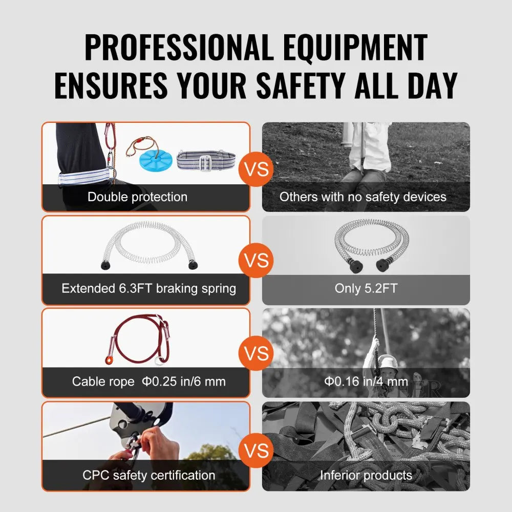 60/80/100/120 FT Zipline Kit Up to 500 lbs Backyard Outdoor Playground Entertainment Stainless Steel Safety Harness Seat