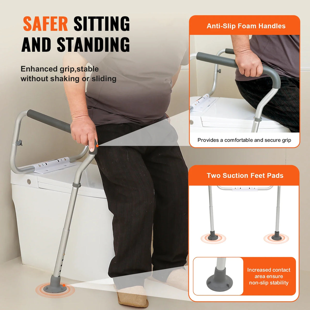 Toilet Safety Rail, Bathroom Toilet Seat Frame Toilet Handles Grab Bars with Padded Armrests for Handicap Disabled Seniors