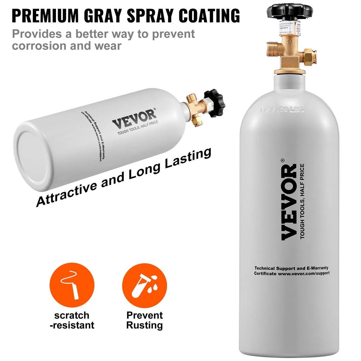 5 Lbs CO2 Tank Aluminum Gas Cylinder, Brand New CO2 Cylinder with Gray Spray Coating, CO2 Tank with CGA320 Valve
