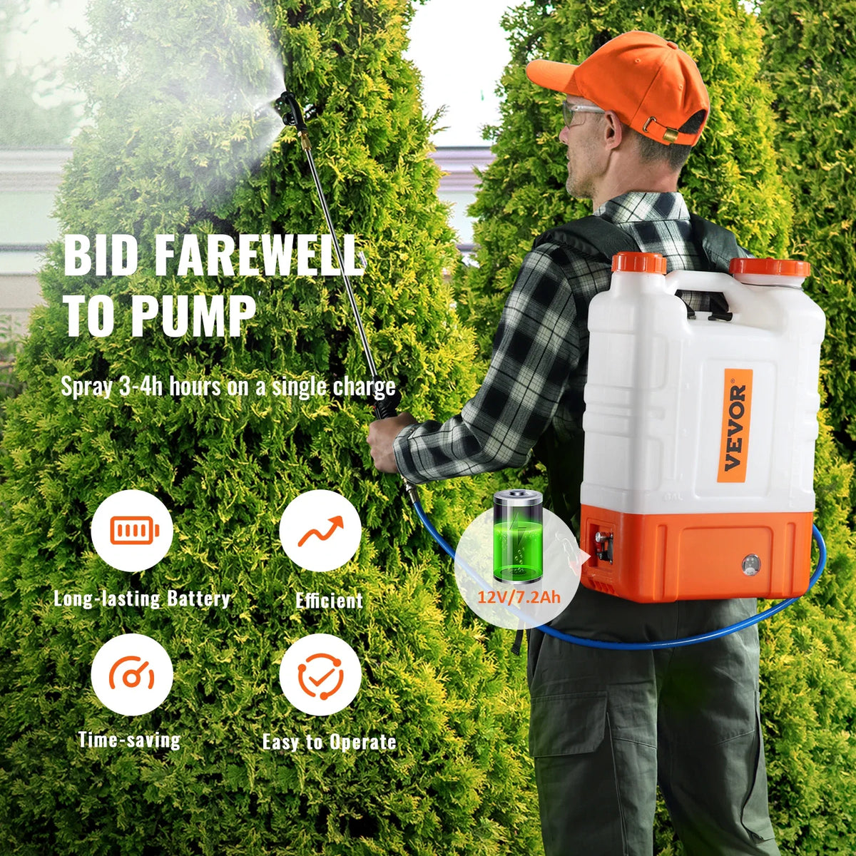 Backpack Sprayer w/Cart 0-94PSI Adjustable Pressure 12V 7.2Ah Battery Wide Mouth Lid Garden Sprayer for Weeding/Cleaning