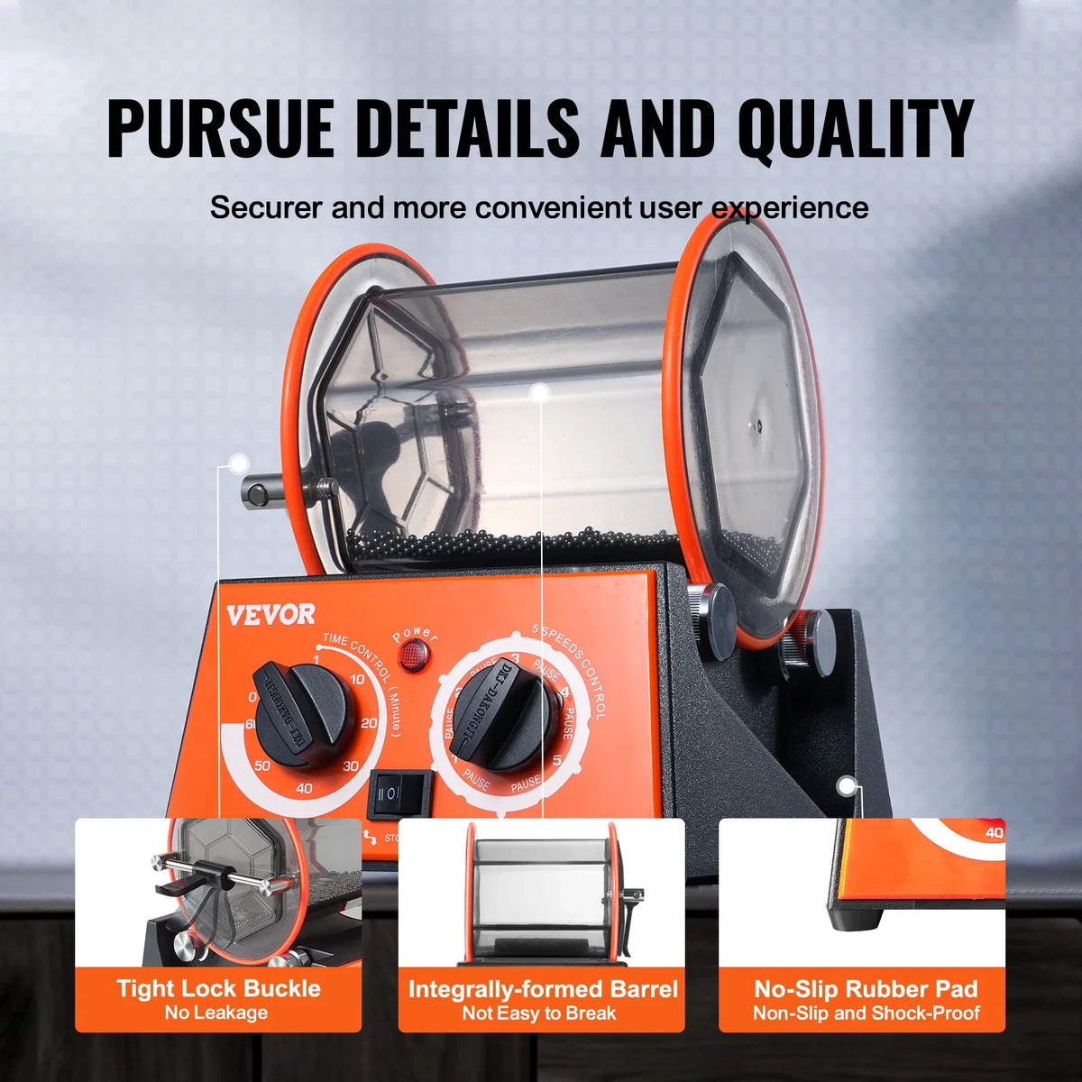 Jewelry Polisher Tumbler, 3/5kg Capacity Mini Rotary Tumbler Machine w/0-60 Minutes Timer,5 Speeds Jewelry Rotary Finisher