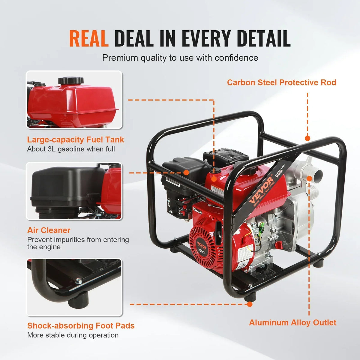 Gasoline Engine Water Pump 7HP 142/265 GPM 22ft Suction 4-Stroke Gas Powered Trash Water Transfer Pump for Irrigation Pool