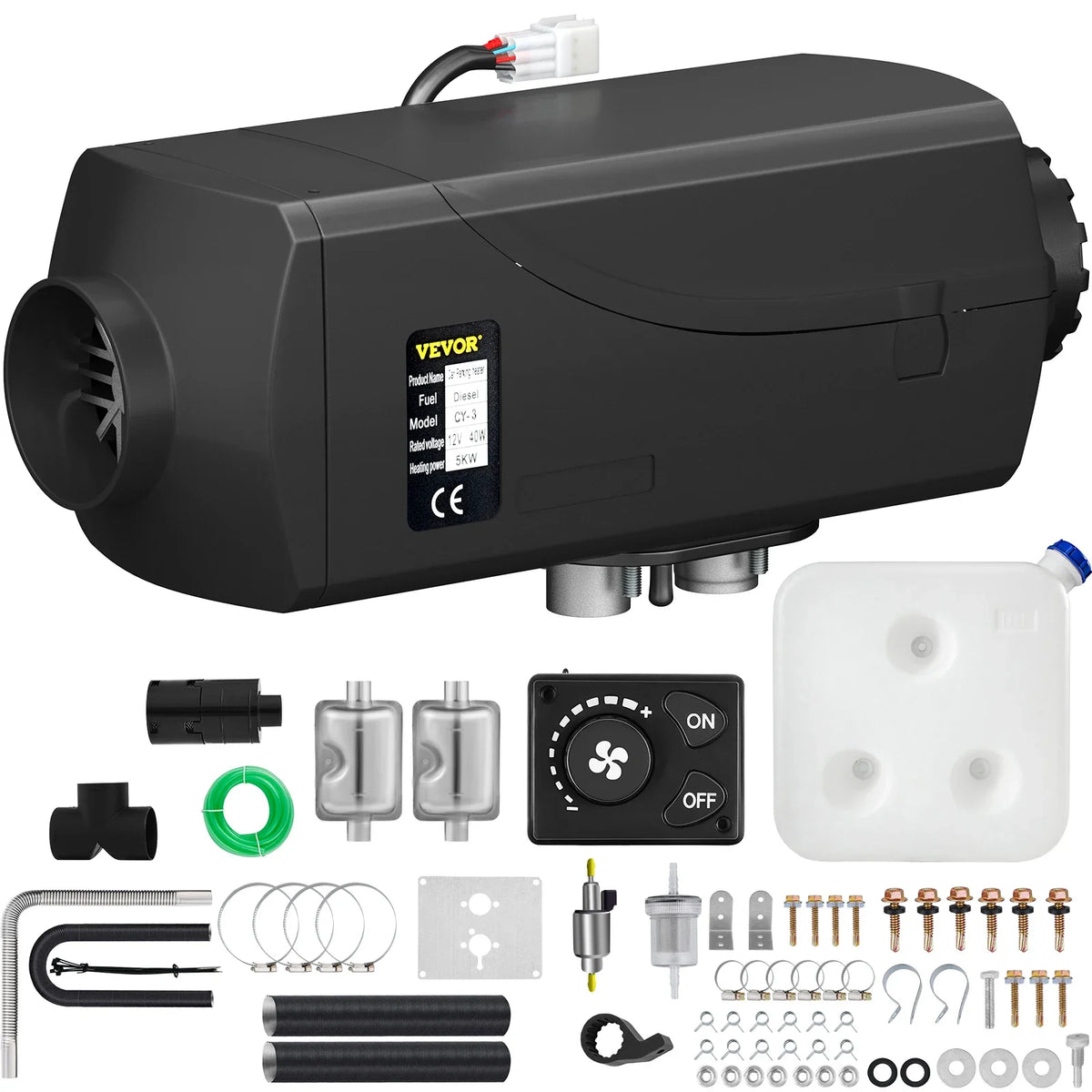 5KW Diesel Air Heater 12V Diesel Parking Heater Double Mufflers Diesel Heater with Knob Switch for RV Bus Car Motorhome