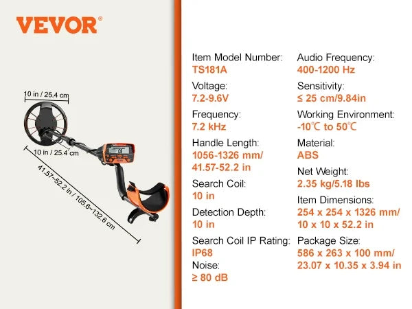 Metal Detector, 10 Inch Waterproof Search Coil with LCD Display 7 Modes, Adjustable 41''-52'' Aluminum Stem, DSP Chip