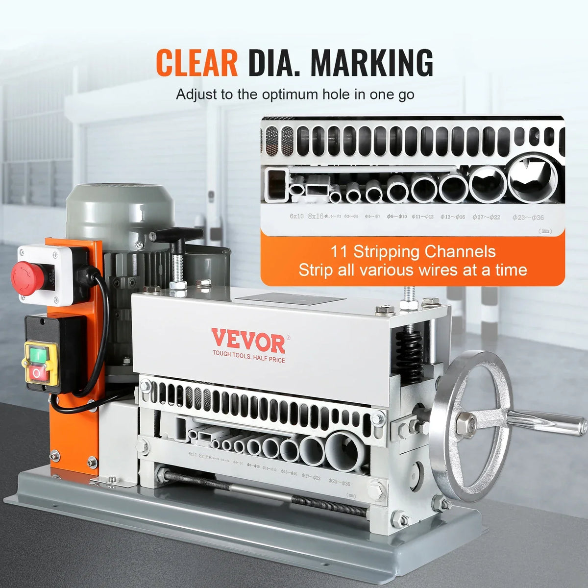 Electric / Manual Wire Stripping Machine Cable Stripper Wire Peeler 370W 1.5-36mm 11 Channels for Scrap Copper Recycling