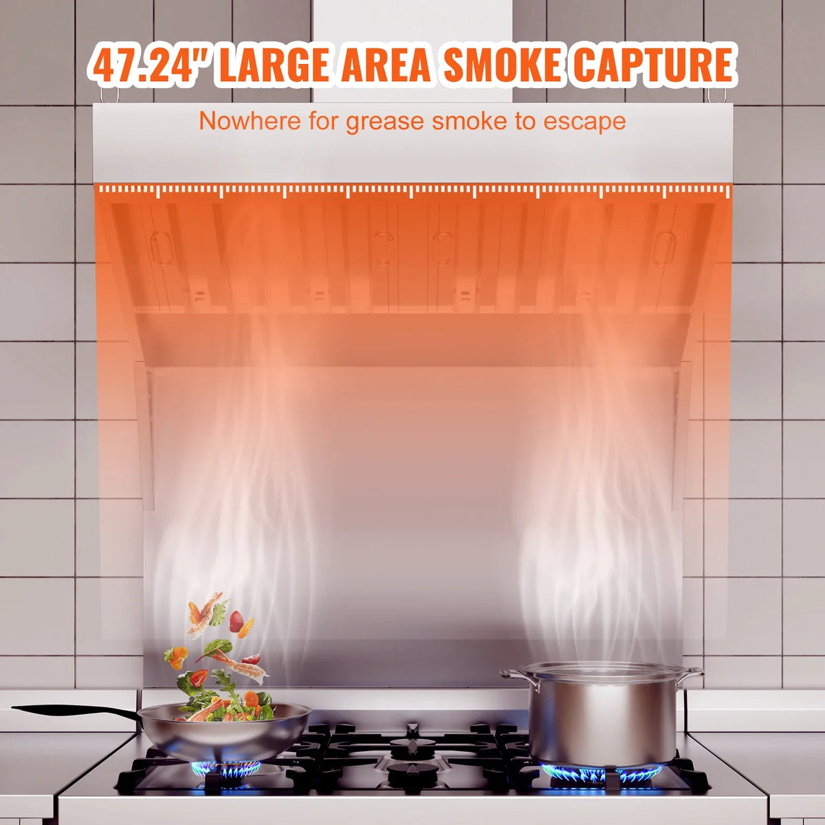 Commercial Exhaust Hood, 4FT Food Truck Hood Exhaust, 201 Stainless Steel Trailer Hood w/2 Detachable U-shaped Filter Mesh