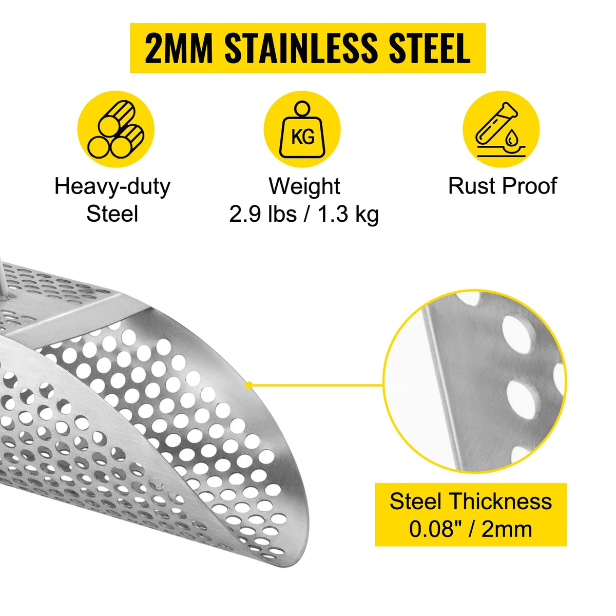 Metal Detector Sand Scoop Stainless Steel Metal Detecting Beach Scoops 10mm Hole Metal Detector Scoop for Treasure Hunting