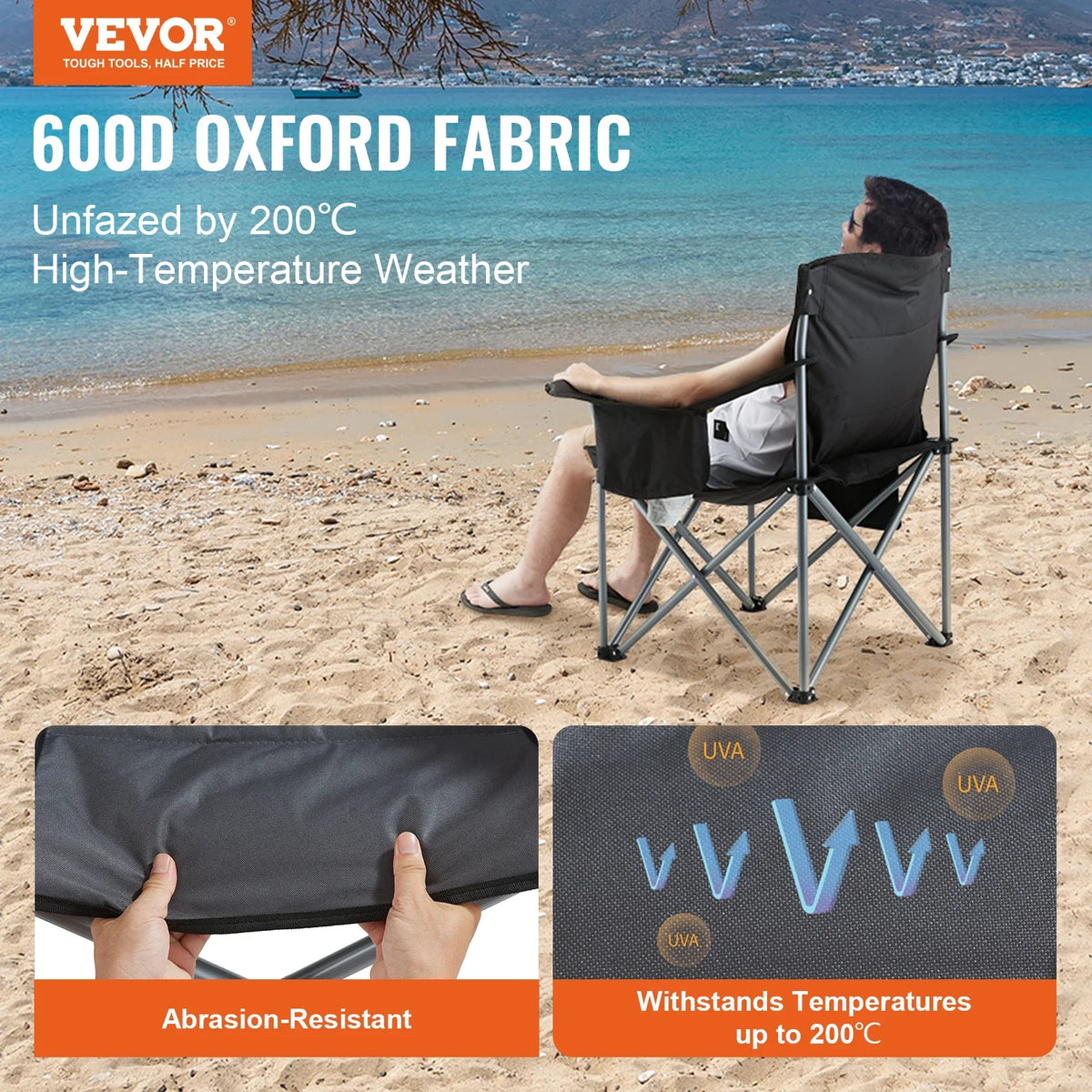 Camping Folding Chair for Adults Portable Outdoor Lumbar Back Padded Arm Chairs for Beach Lawn Picnic Fishing Backpacking