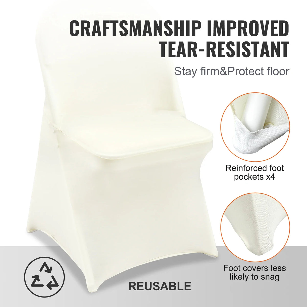 30PCS Ivory Stretch Spandex Folding Chair Covers Universal Fitted Chair Cover Removable Washable Protective Slipcovers