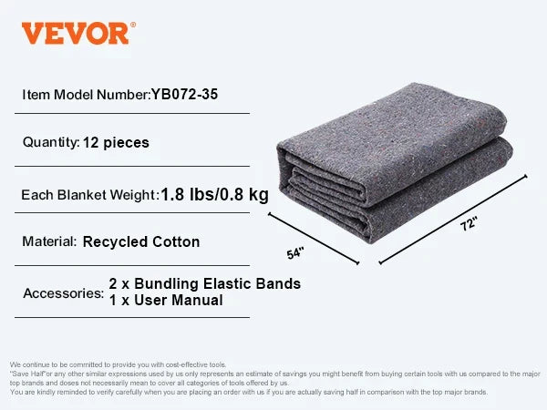 12/24 Packs Moving Blanket Recycled Cotton Heavy Duty Packing Shipping Mover Pads for Protect Furniture Floors Appliances