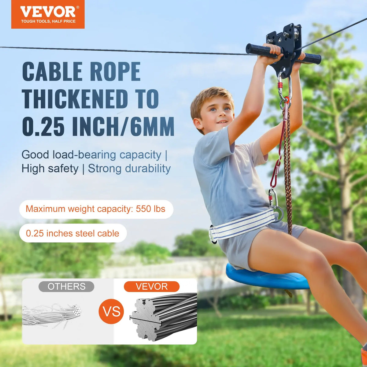 Zipline Kit for Kids and Adult,52-160FT Zipline Kit Up to 500 lbs,Backyard Entertainment Stainless Steel Harness Seat