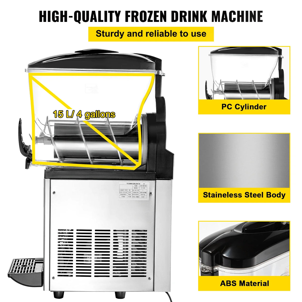 Commercial Slushy Ice Machine, 1X15L Commercial Slushy Machine, Stainless Steel Smoothie Frozen Drink Maker,500W for Cafes