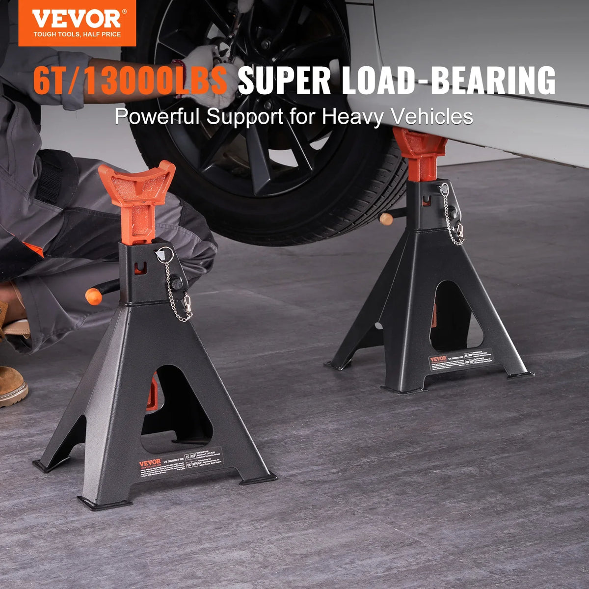 1 Pair Jack Stands, 3/6 Ton Capacity Car Jack Stands Double Locking, for lifting SUV, Pickup Truck, Car and UTV/ATV