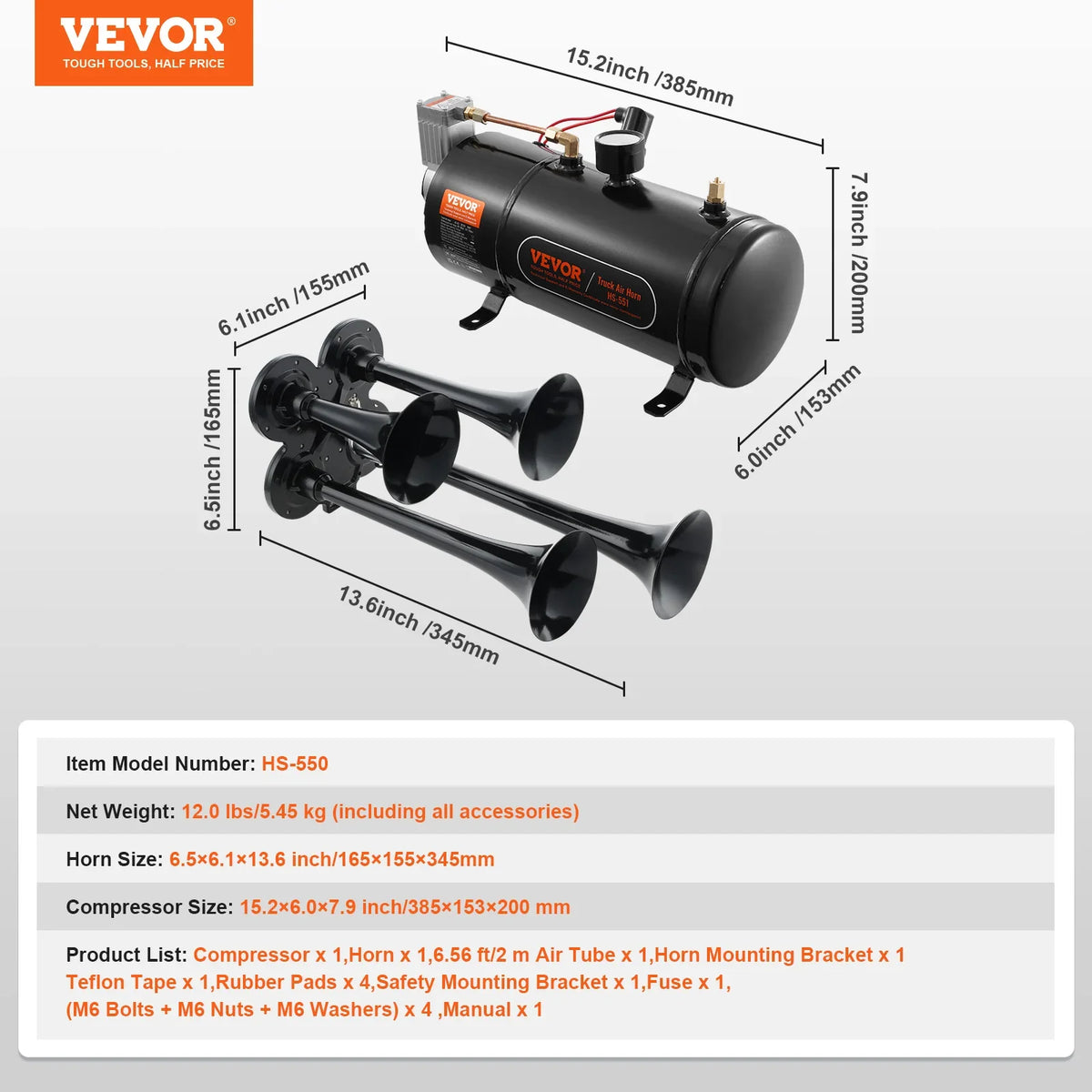 Train Horns Kit 4 Trumpet Air Horn Kit 150dB Train Horns for Pickup Trucks with Gauge for Vehicle Car Truck Train Van Boat