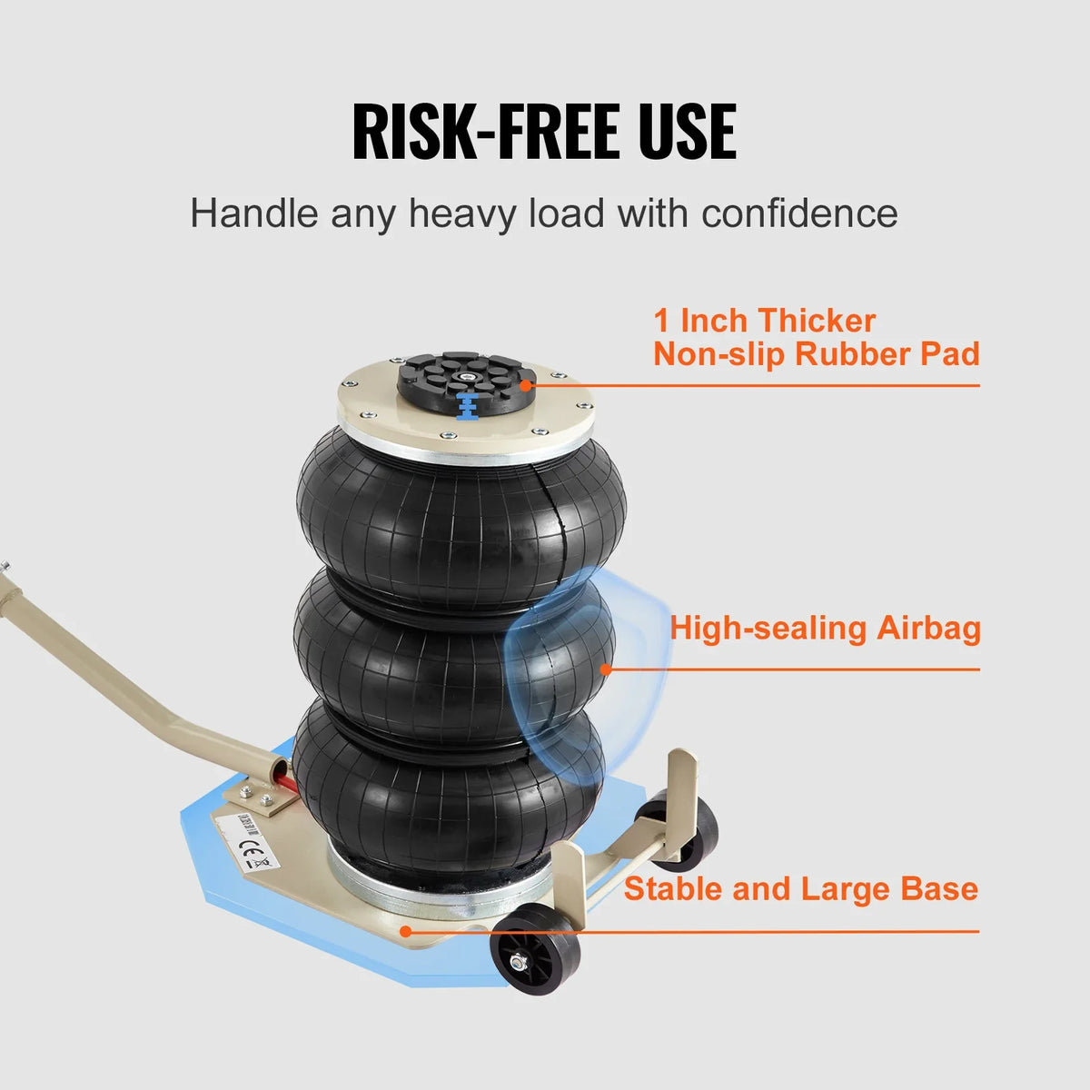 3 Ton/6600 lbs Triple Bag Air Jack, with Six Steel Pipes, 3-5 s Fast Lifting  with Long Handles for Cars Garages Repair