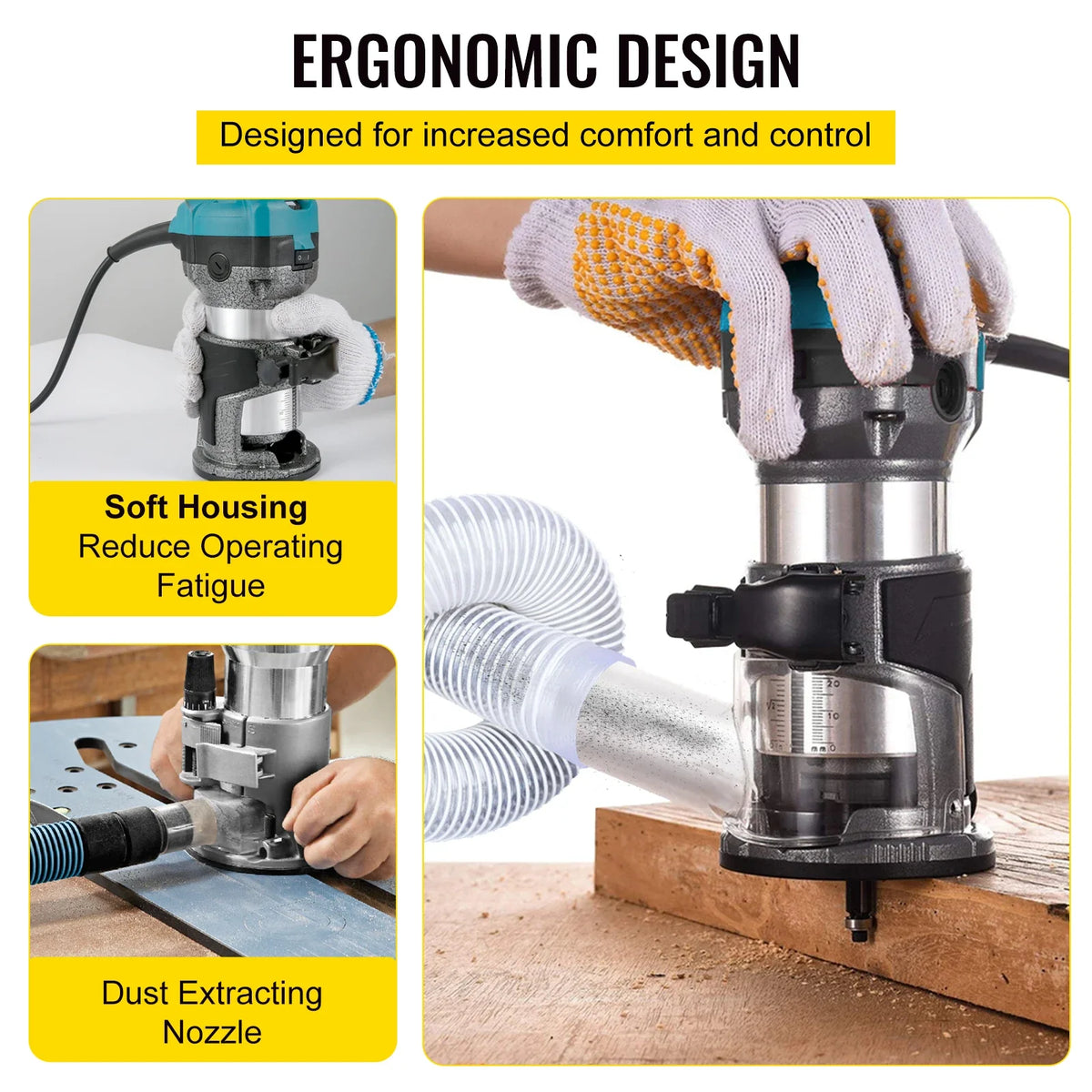 Wood Router Machine Electric Trimmer 710W 33000RPM Power Carpentry Tool for Woodworking Trimming Grooving Carving Milling