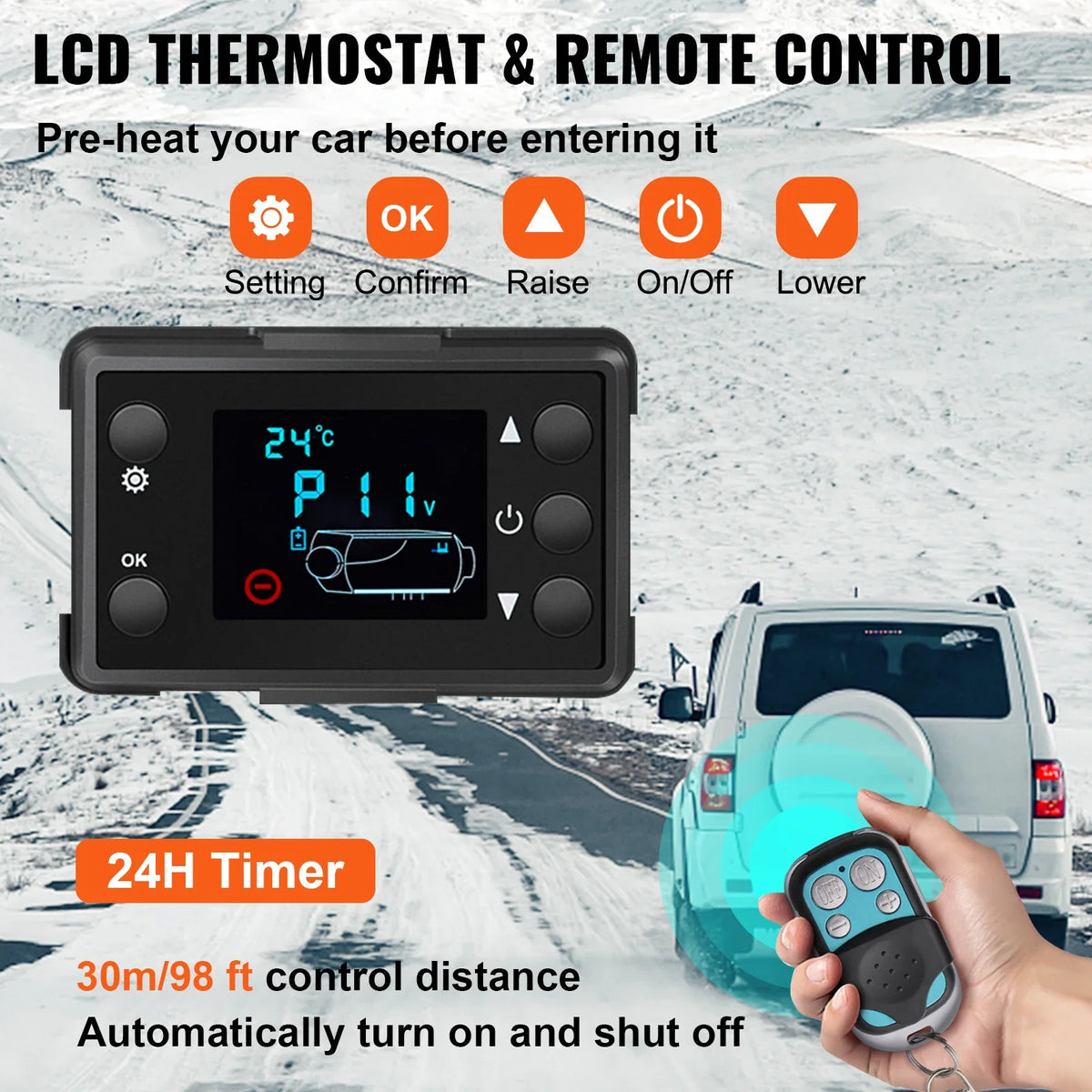 Diesel Air Heater 5KW 12V Parking Heater Single Outlet Hole Black LCD Remote Control For RV Truck, Boat, Bus, Car Trailer