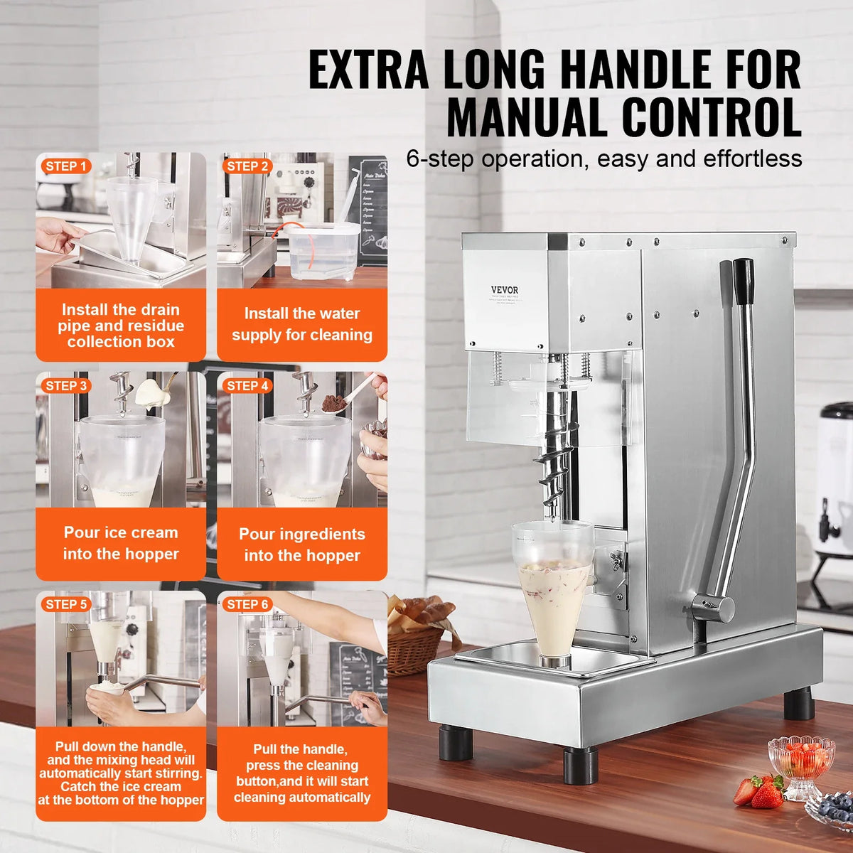 Ice Cream Blender, 750W 1740RPM High-Speed Ice Cream  Mixer, 304 Stainless Steel Ice Cream Shaker, Customizable Flavor