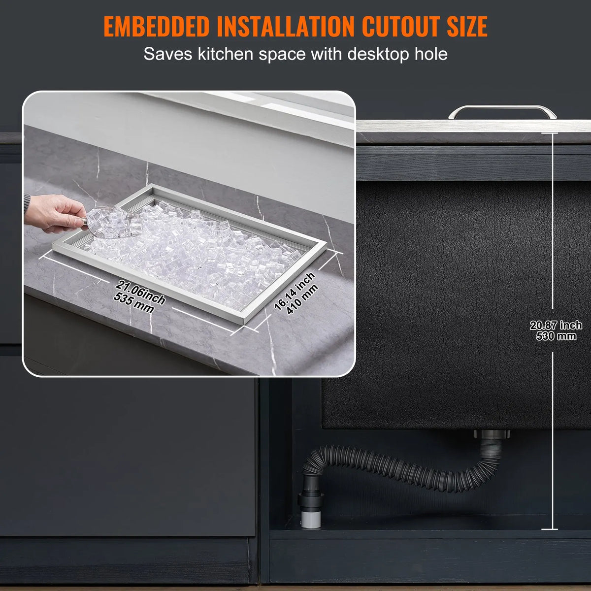Drop in Ice Chest,Stainless Steel Ice Cooler,Commercial Ice Bin with Cover,Outdoor Kitchen Ice Bar,for Cold Wine Beer