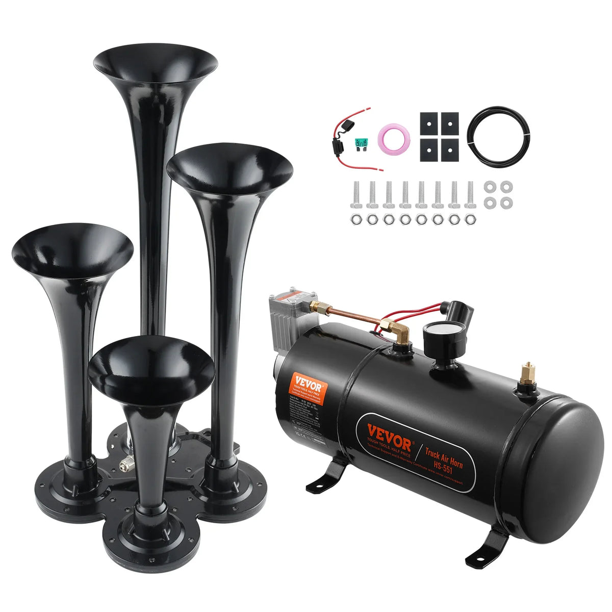 Train Horns Kit 12V 120 psi Air Compressor 0.8 Gal/3 L Tank with Gauge for Any 12V Vehicle Car Truck Train Van Boat