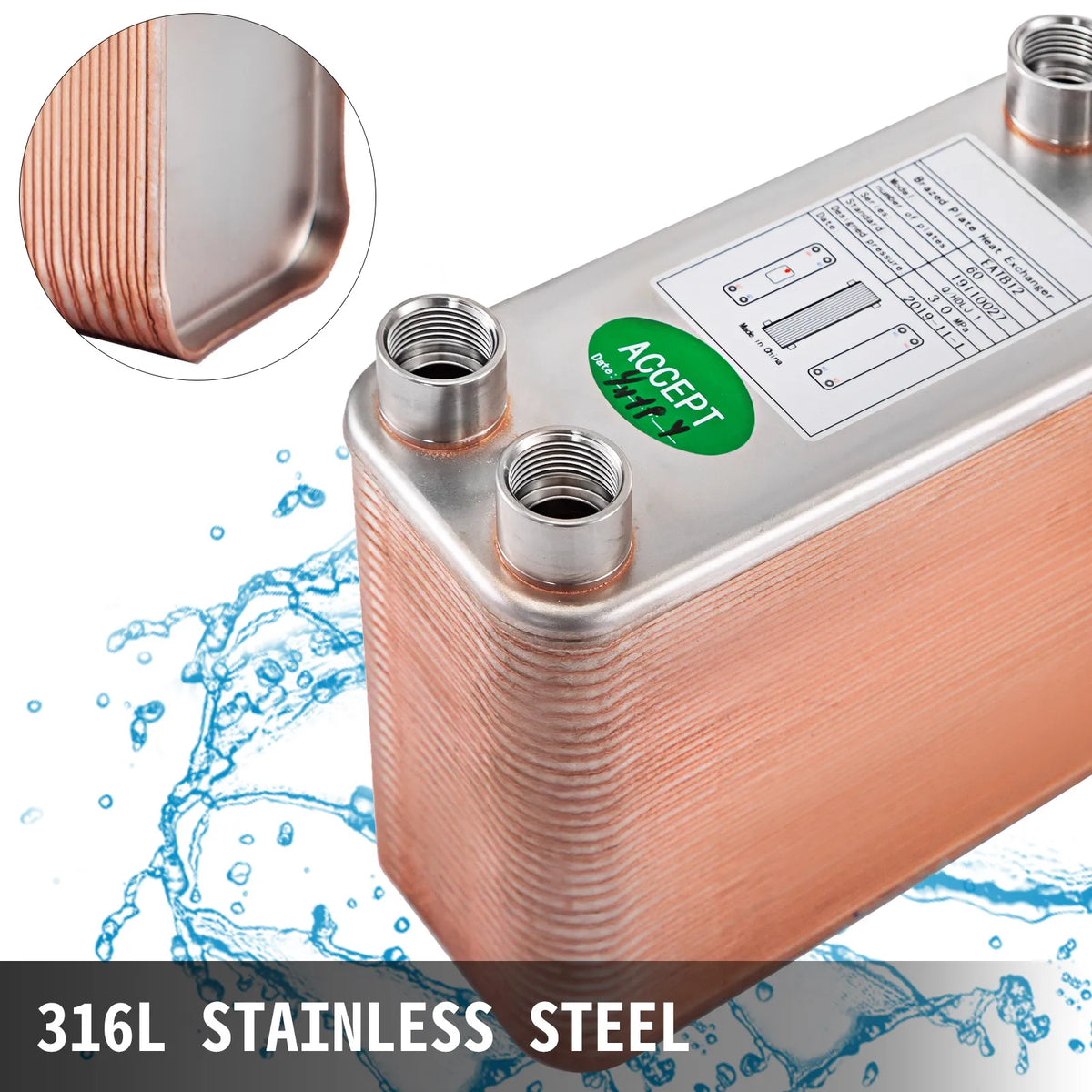 Heat Exchanger 60 Plates Brazed Plate Heat Exchanger BSP FPT Heat Exchanger EATB12 Beer Wort Chiller for Hydronic Heating